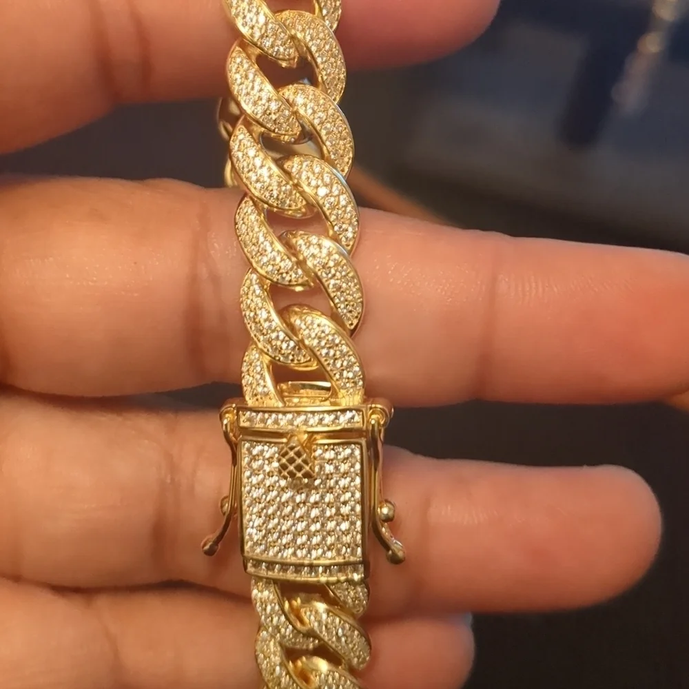 Silver 925 Gold Plated CZ Encrusted Curb Bracelet 11.7mm - CHCZ104 GP 8